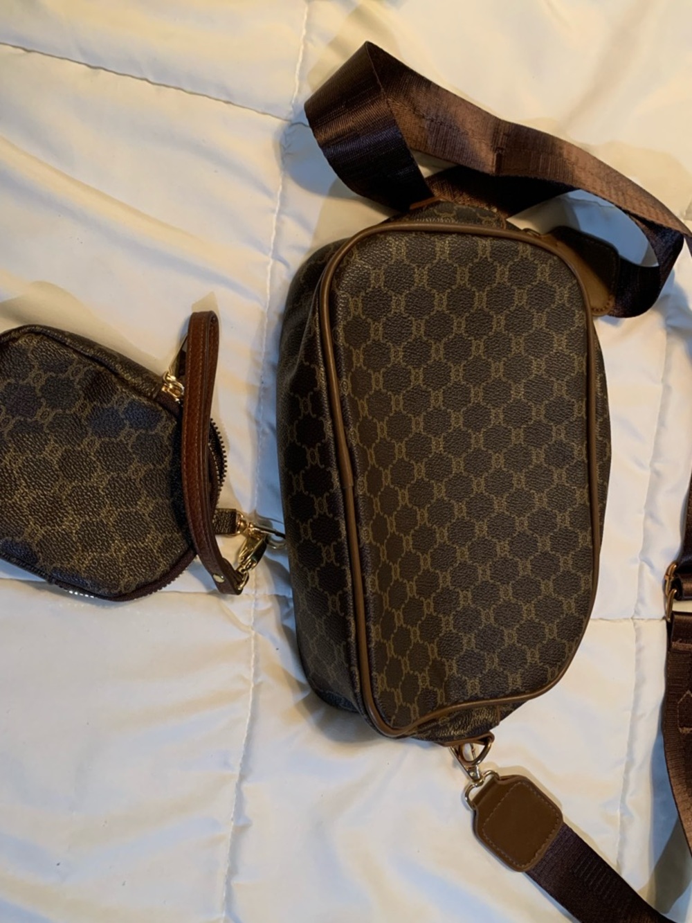 Brown Monogram Crossbody Sling Bag - Unbranded